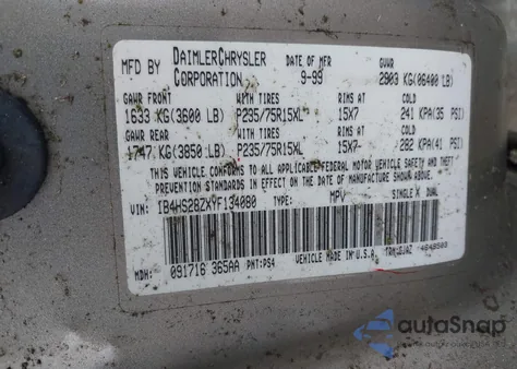 2000 Dodge Durango из США, поврежденный, VIN 1B4HS28ZXYF134080